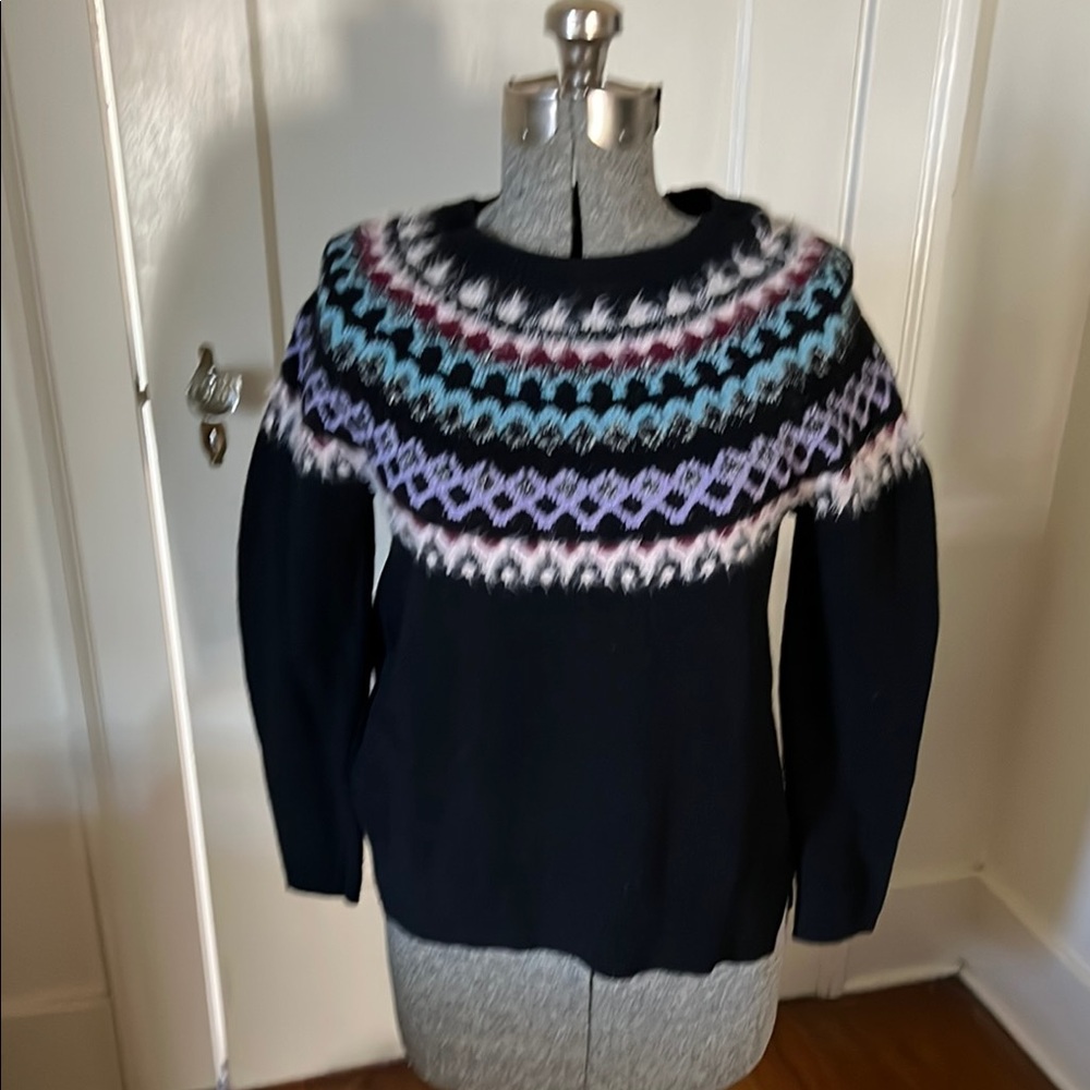 J. Jill Black Sweater with Multicolor Pattern